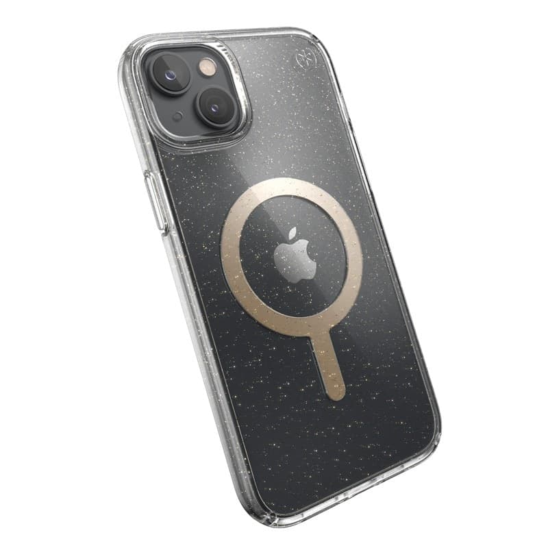Speck Presidio Perfect-Clear con glitter + MagSafe - Custodia per iPhone 15 Plus / 14 Plus con rivestimento MICROBAN (trasparent - 19