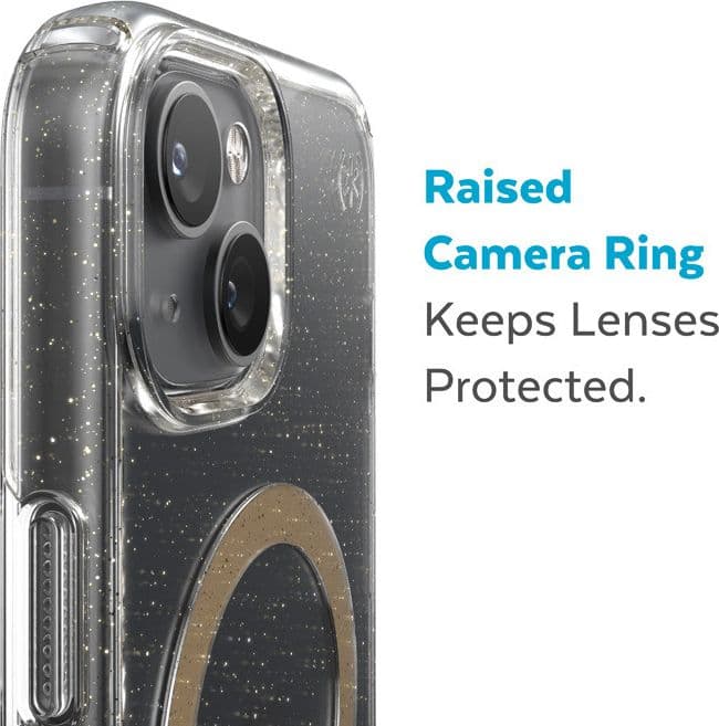 Speck Presidio Perfect-Clear con glitter + MagSafe - Custodia per iPhone 15 Plus / 14 Plus con rivestimento MICROBAN (trasparent - 8