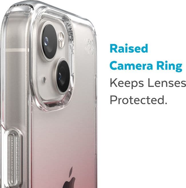 Speck Presidio Perfect-Clear + Ombre - Custodia per iPhone 15 Plus / 14 Plus con rivestimento MICROBAN (Trasparente / Rosa Vinta - 7