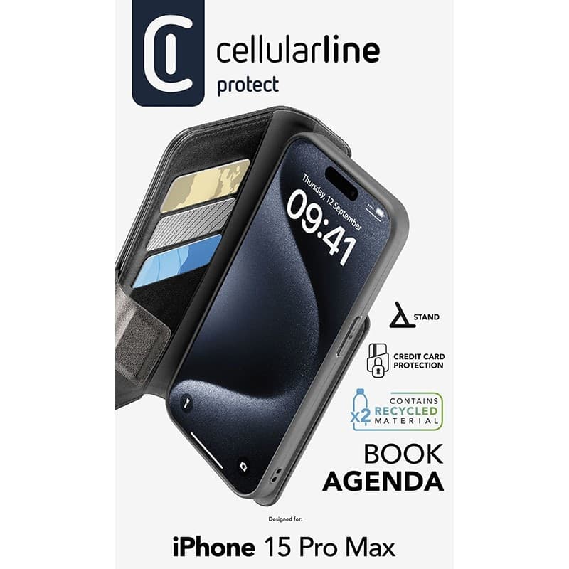 Cellularline Book Agenda - Case for iPhone 15 Pro Max with MICROBAN coating (black) - 11