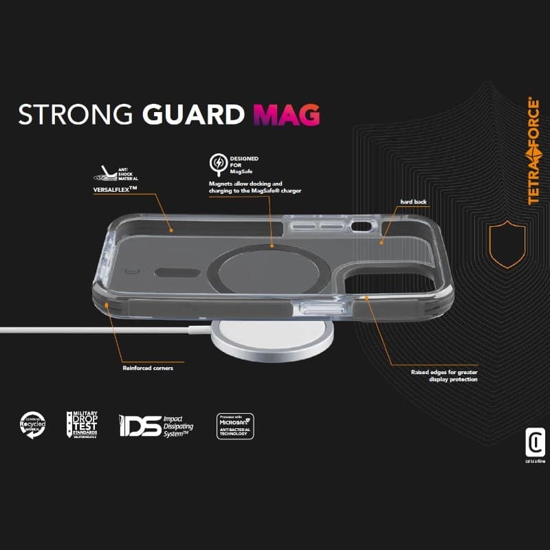 Cellularline Tetra Force Strong Guard Mag - iPhone 15 Pro MagSafe case with MICROBAN coating (clear) - 14
