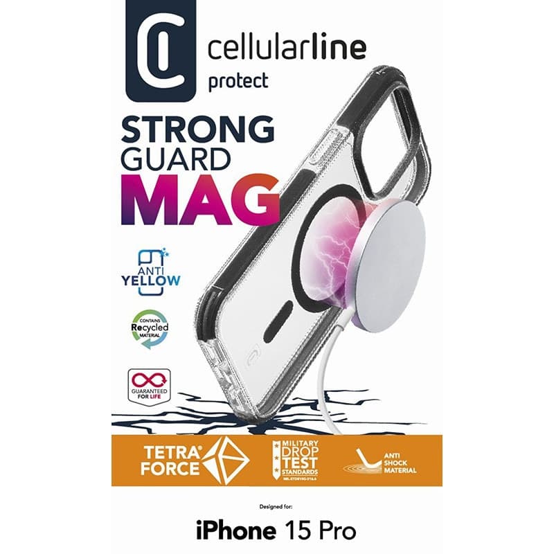 Cellularline Tetra Force Strong Guard Mag - iPhone 15 Pro MagSafe case with MICROBAN coating (clear) - 3
