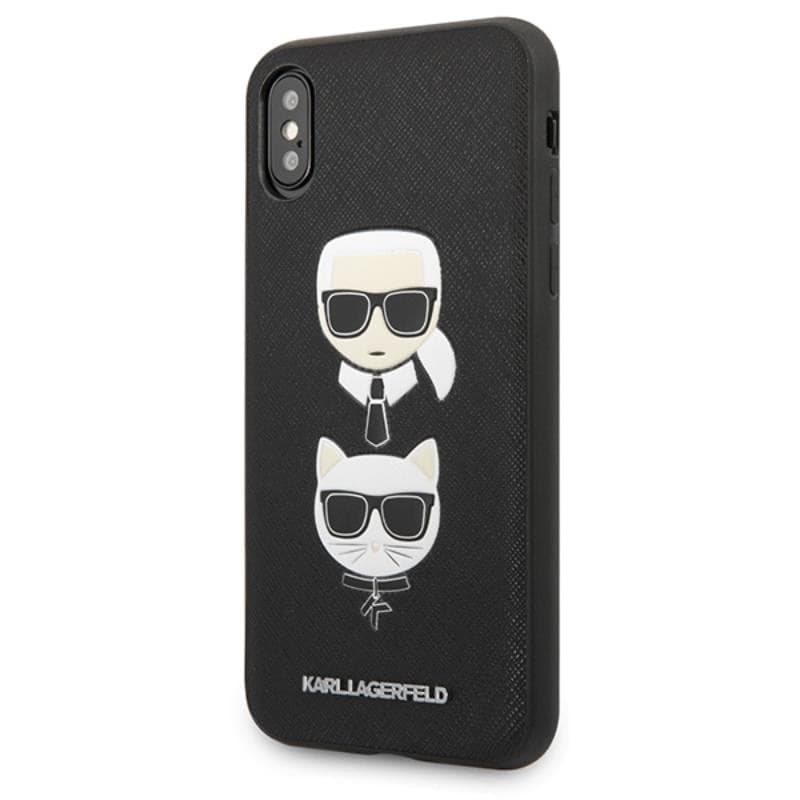 Karl Lagerfeld Saffiano Karl & Choupette Heads - Case for iPhone Xs / X (Black) - 2