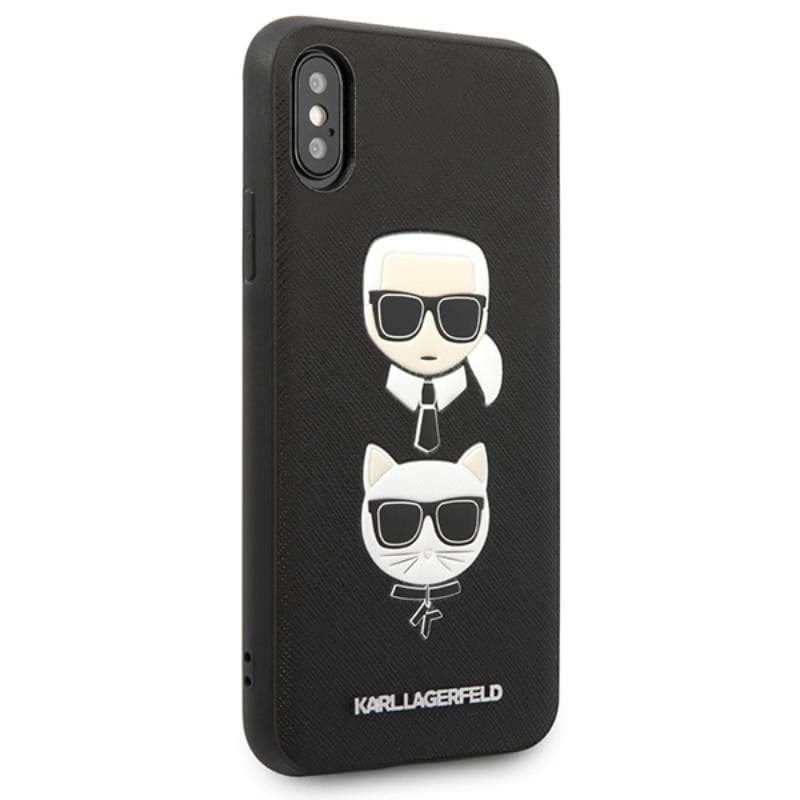 Karl Lagerfeld Saffiano Karl & Choupette Heads - Case for iPhone Xs / X (Black) - 12