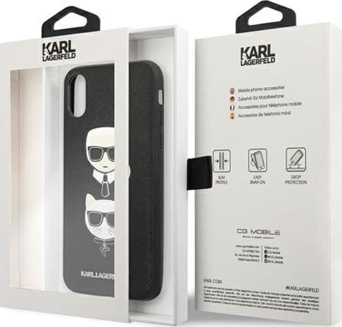 Karl Lagerfeld Saffiano Karl & Choupette Heads - Case for iPhone Xs / X (Black) - 14