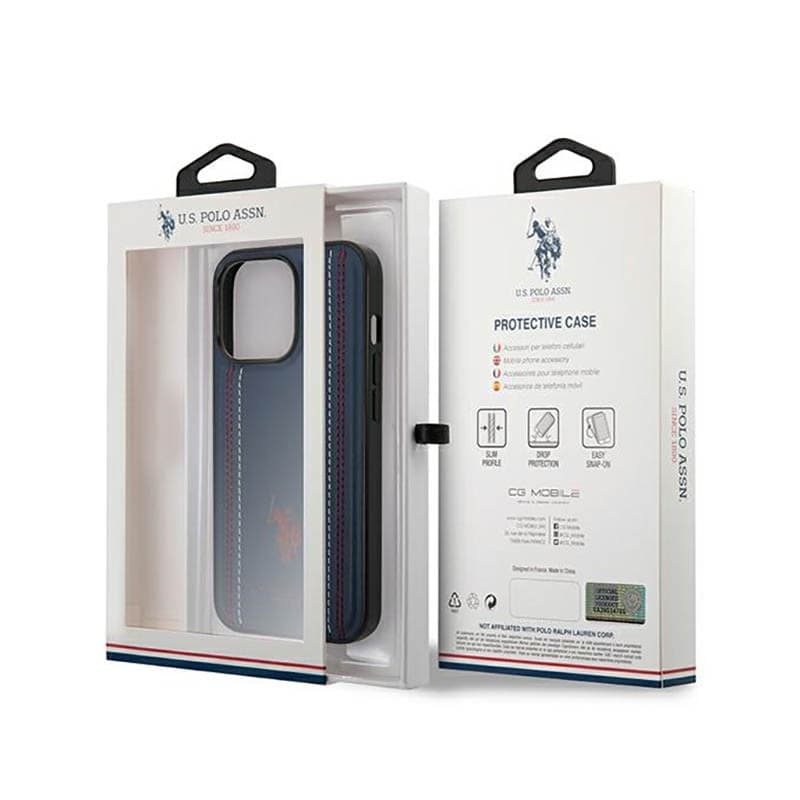 US Polo Assn Leather Stitch - Case for iPhone 14 Pro Max (Navy blue) - 8