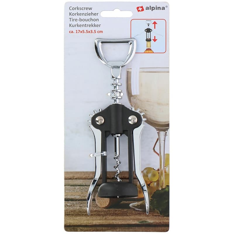 Alpina - Corkscrew / stainless steel wine opener 17 cm (black / silver) - 2