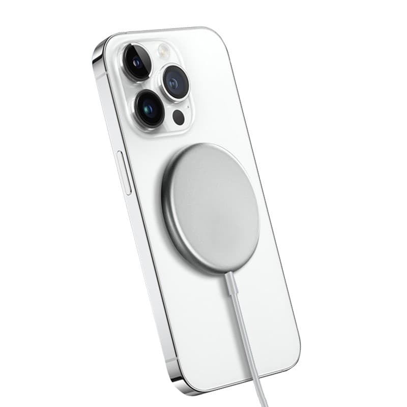 Caricabatterie wireless Crong MagSpot – Caricabatterie induttivo MagSafe in alluminio da 15 W (argento bianco) - 7