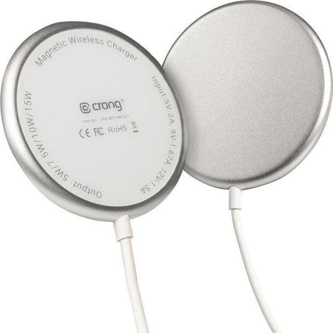 Caricabatterie wireless Crong MagSpot – Caricabatterie induttivo MagSafe in alluminio da 15 W (argento bianco) - 10