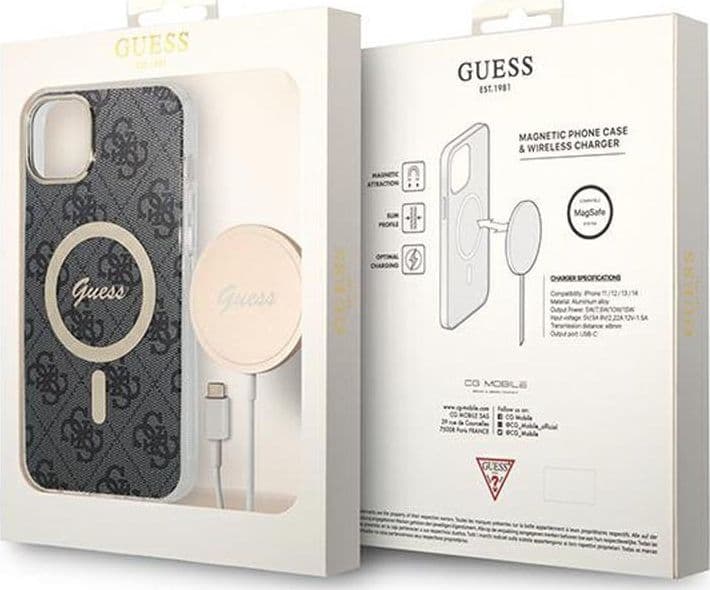 Guess Bundle Pack MagSafe 4G - Set of case for iPhone 14 Plus + MagSafe charger (Black/Gold) - 2