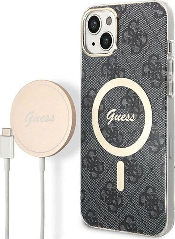 Guess Bundle Pack MagSafe 4G - Set of case for iPhone 14 Plus + MagSafe charger (Black/Gold) - 11