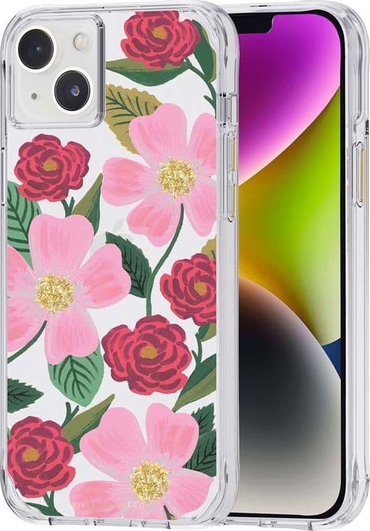 Rifle Paper Clear - Case decorated in gold for iPhone 14 Plus (Rose Garden) - 14