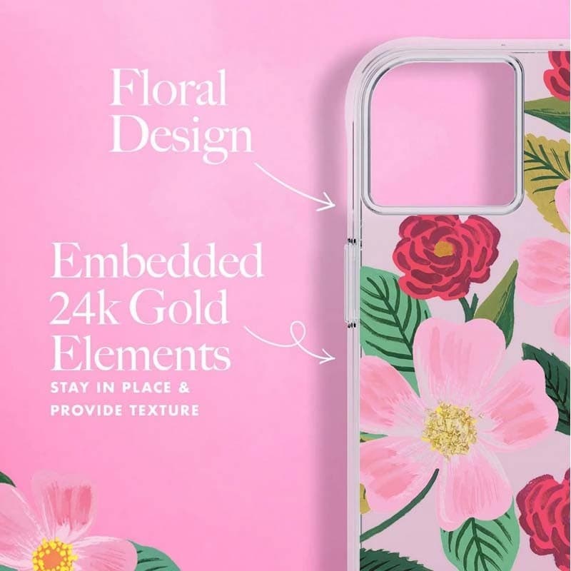 Rifle Paper Clear - Case decorated in gold for iPhone 14 Plus (Rose Garden) - 16