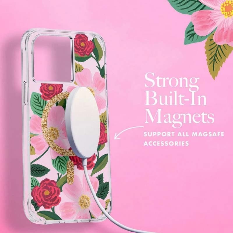 Rifle Paper Clear MagSafe - Case decorated in gold for iphone 14 Plus (Rose Garden) - 16
