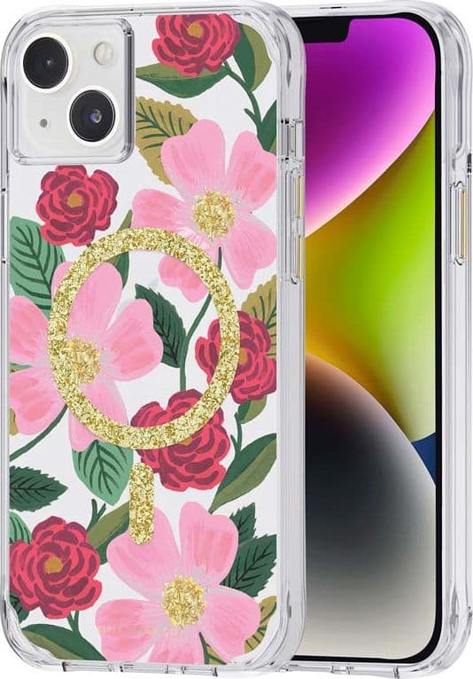 Rifle Paper Clear MagSafe - Case decorated in gold for iphone 14 Plus (Rose Garden) - 5