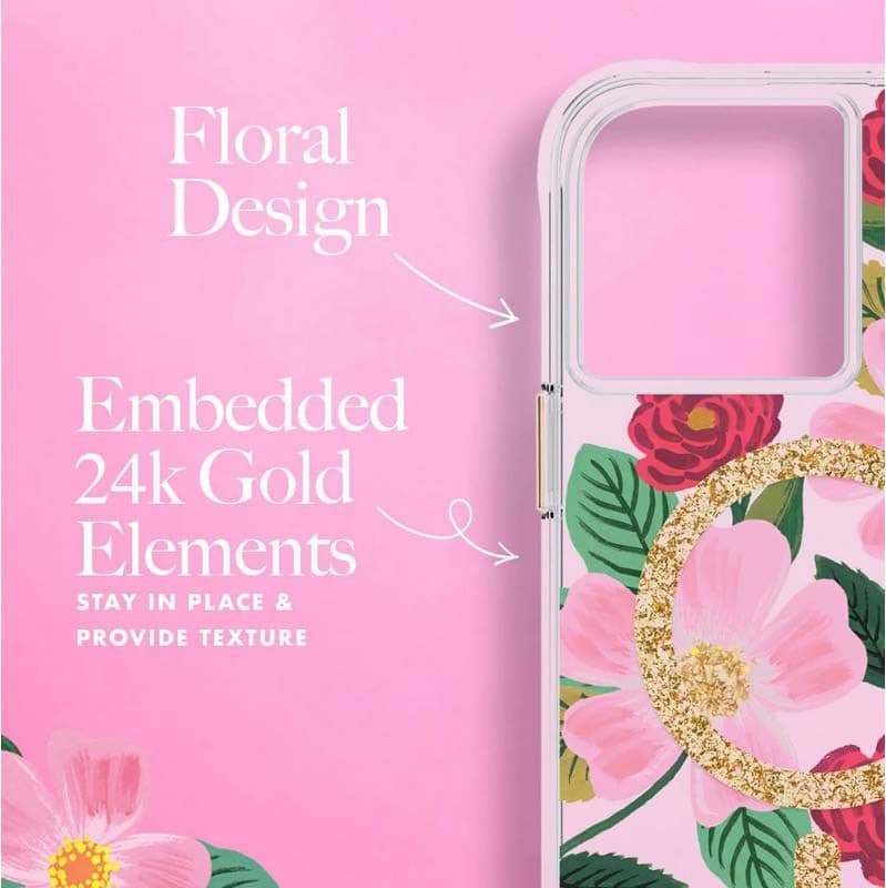 Rifle Paper Clear MagSafe - Case decorated in gold for iphone 14 Plus (Rose Garden) - 9