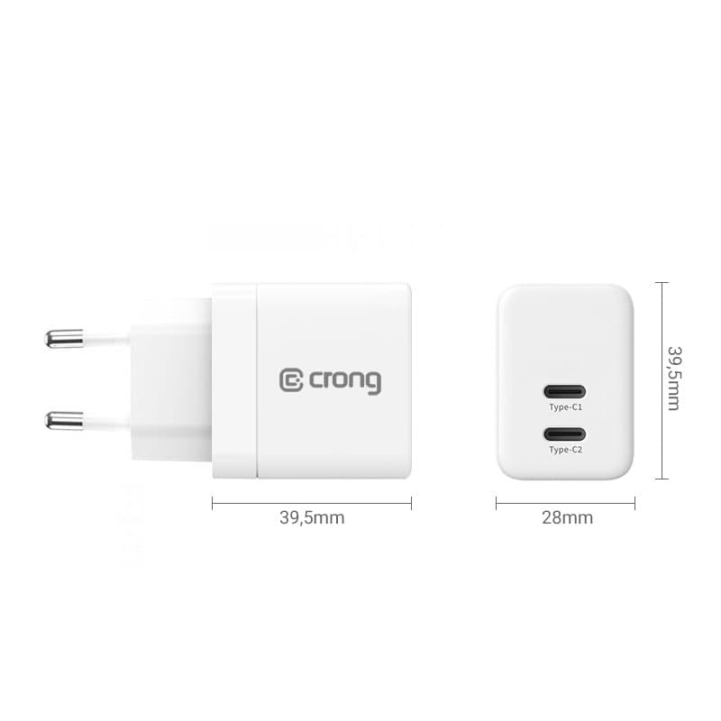 Crong Ultra Compact GaN - Caricabatterie da muro 2x USB-C 35W PD 3.0 con PPS (bianco) - 4