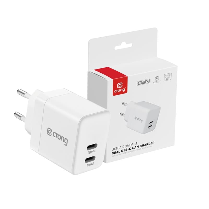 Crong Ultra Compact GaN - Caricabatterie da muro 2x USB-C 35W PD 3.0 con PPS (bianco) - 9