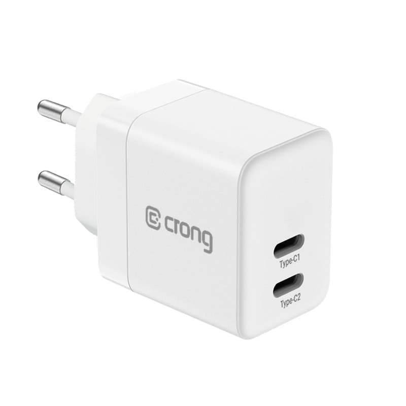 Crong Ultra Compact GaN - Caricabatterie da muro 2x USB-C 35W PD 3.0 con PPS (bianco) - 10