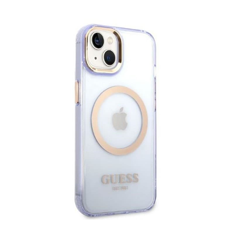 Guess Gold Outline Translucent MagSafe - Case for iPhone 14 (Purple) - 12