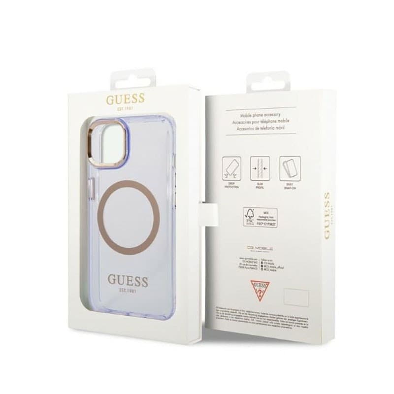 Guess Gold Outline Translucent MagSafe - Case for iPhone 14 (Purple) - 16