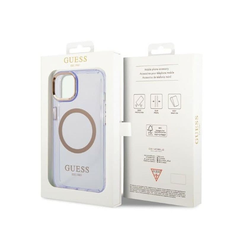 Guess Gold Outline Translucent MagSafe - Case for iPhone 14 (Purple) - 8