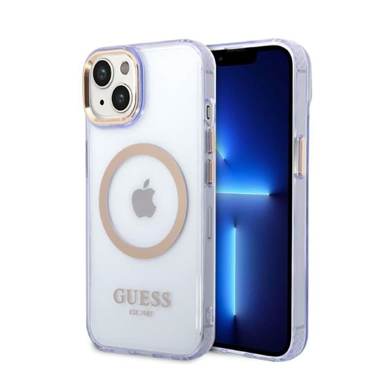 Guess Gold Outline Translucent MagSafe - Case for iPhone 14 (Purple) - 9