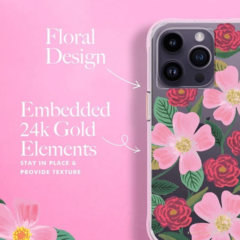 Rifle Paper Clear - Case decorated in gold for iPhone 14 Pro (Rose Galden) - 6