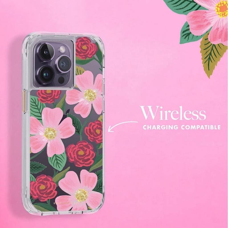 Rifle Paper Clear - Case decorated in gold for iPhone 14 Pro (Rose Galden) - 7