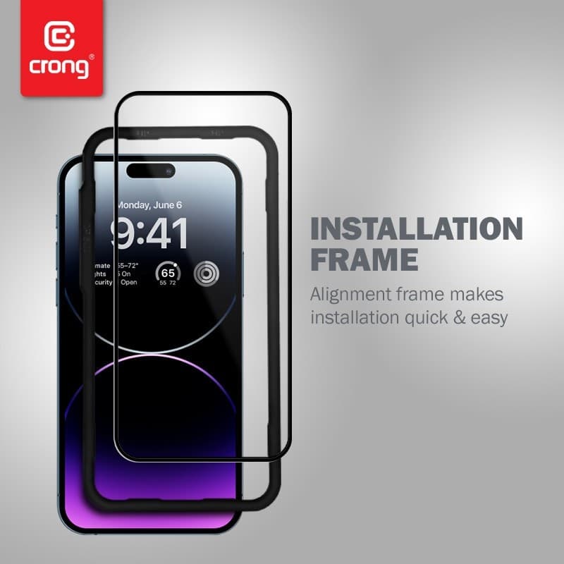 Crong Anti-Bacterial 3D Armor Glass - Vetro temperato 9H per iPhone 14 Pro Max a schermo intero + telaio di installazione - 14