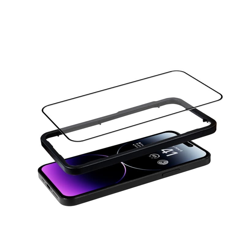 Crong Anti-Bacterial 3D Armor Glass - Vetro temperato 9H per iPhone 14 Pro Max a schermo intero + telaio di installazione - 3