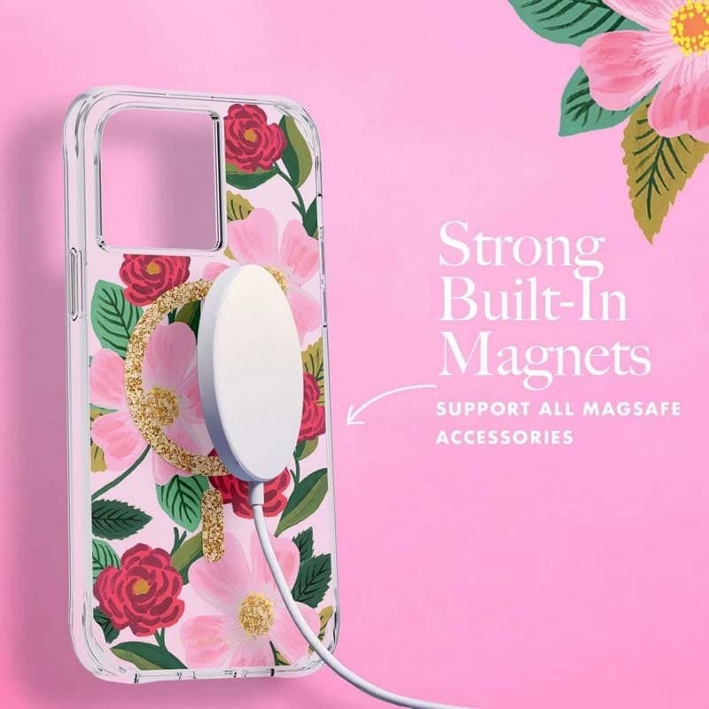 Rifle Paper Clear MagSafe - Case decorated in gold for iPhone 14 Pro Max (Rose Garden) - 13