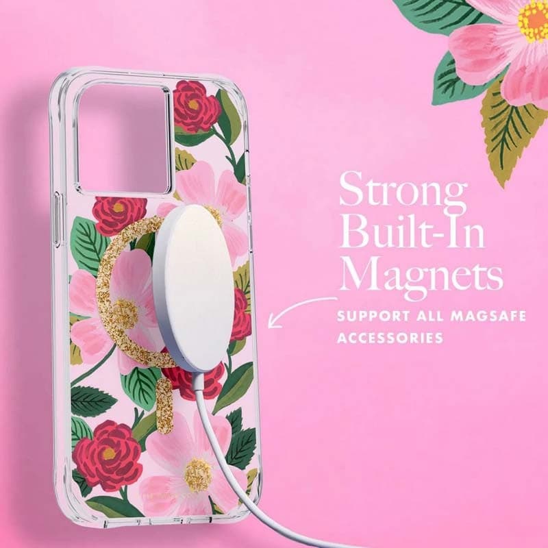 Rifle Paper Clear MagSafe - Case decorated in gold for iPhone 14 Pro Max (Rose Garden) - 5