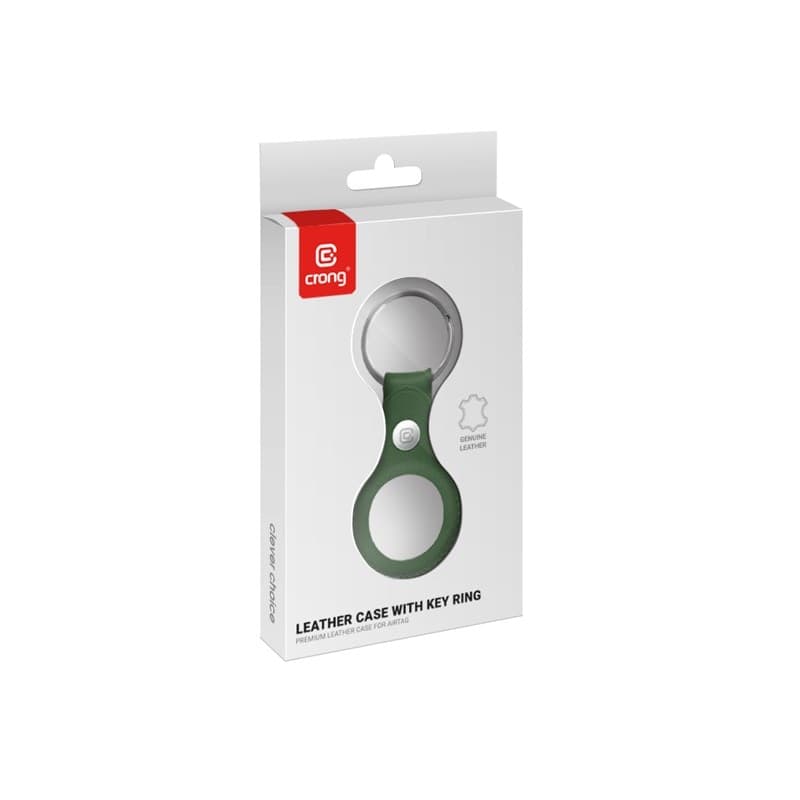 Custodia in pelle Crong con portachiavi – Custodia protettiva in pelle con portachiavi per Apple AirTag 1/2 (verde) - 19