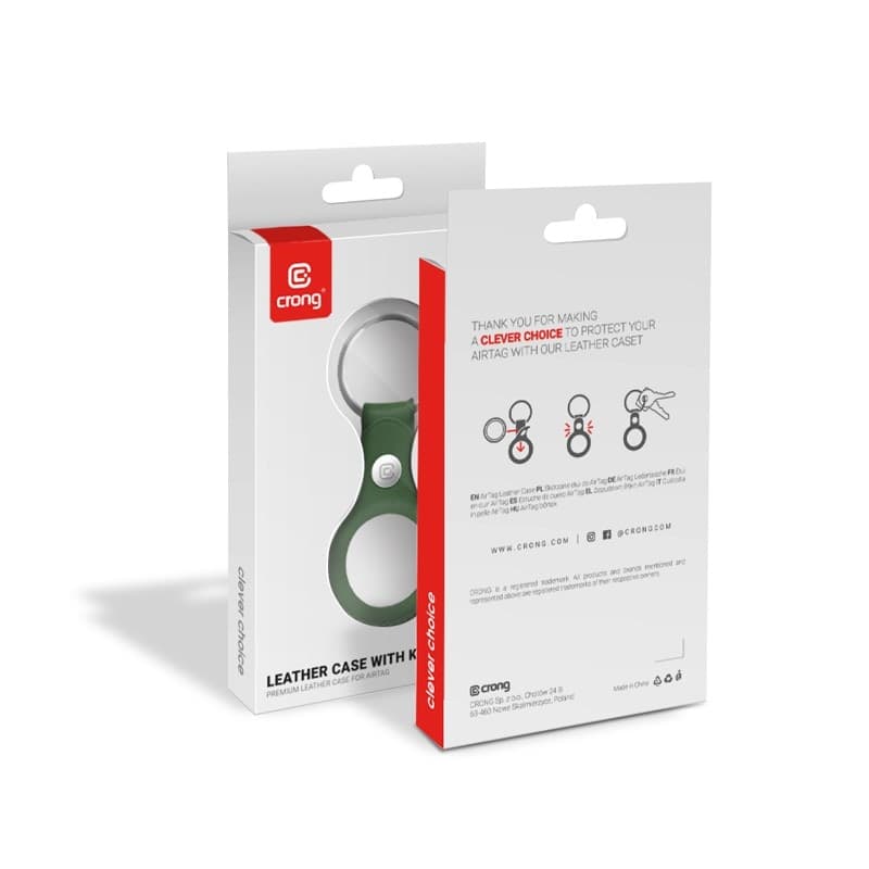 Custodia in pelle Crong con portachiavi – Custodia protettiva in pelle con portachiavi per Apple AirTag 1/2 (verde) - 20
