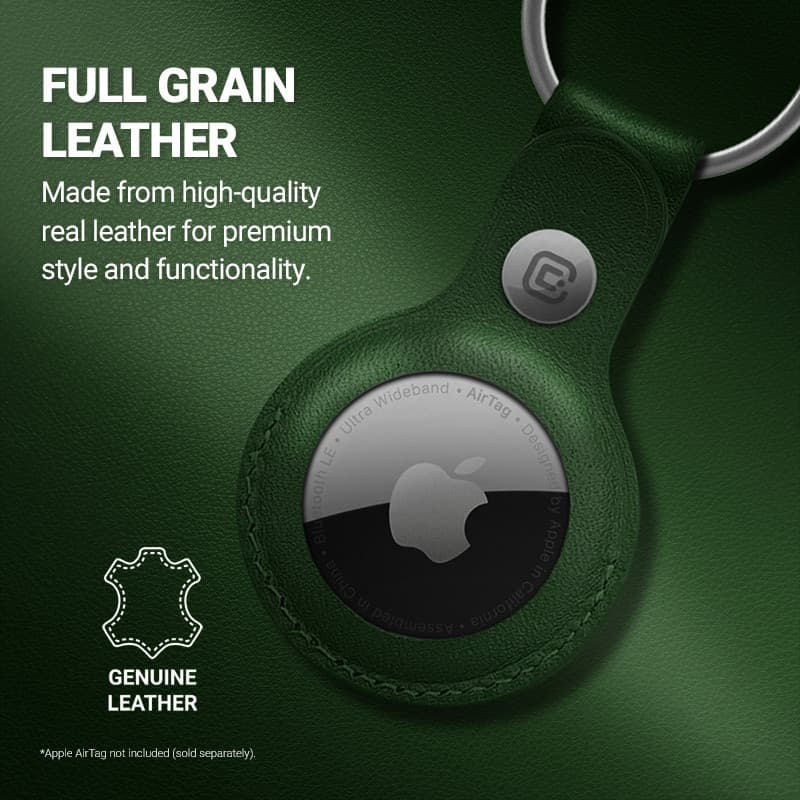 Custodia in pelle Crong con portachiavi – Custodia protettiva in pelle con portachiavi per Apple AirTag 1/2 (verde) - 5