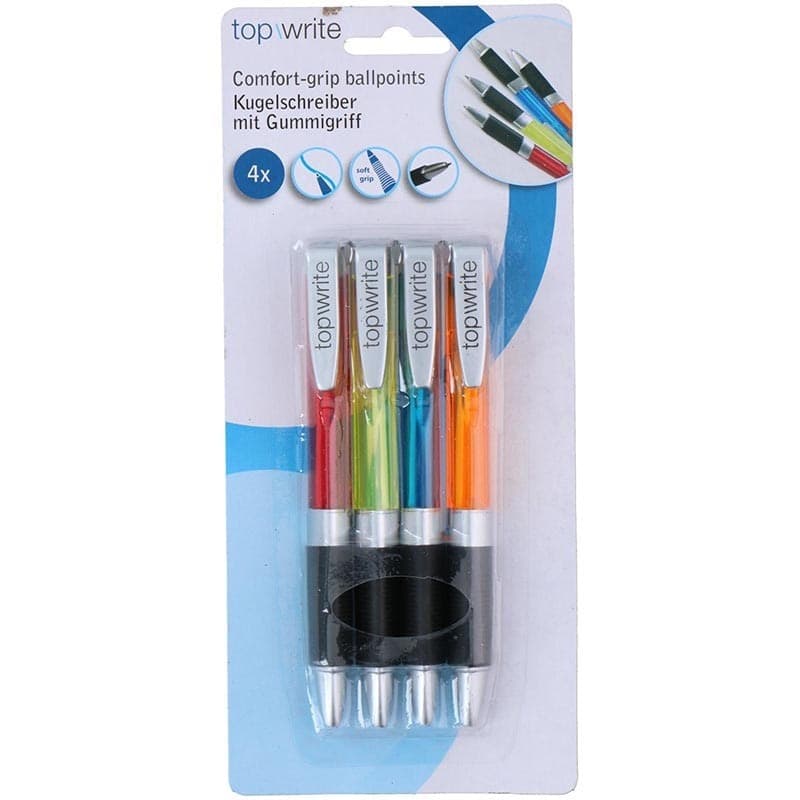 Topwrite - Ballpoint pen set with rubber grip blue 4 pcs. - 3