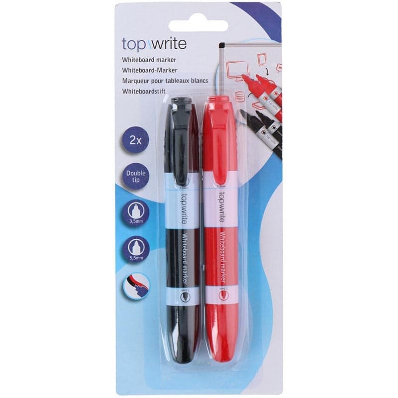 Topwrite - Set of double dry erase board markers 2 pcs. (Black/Red) - 3