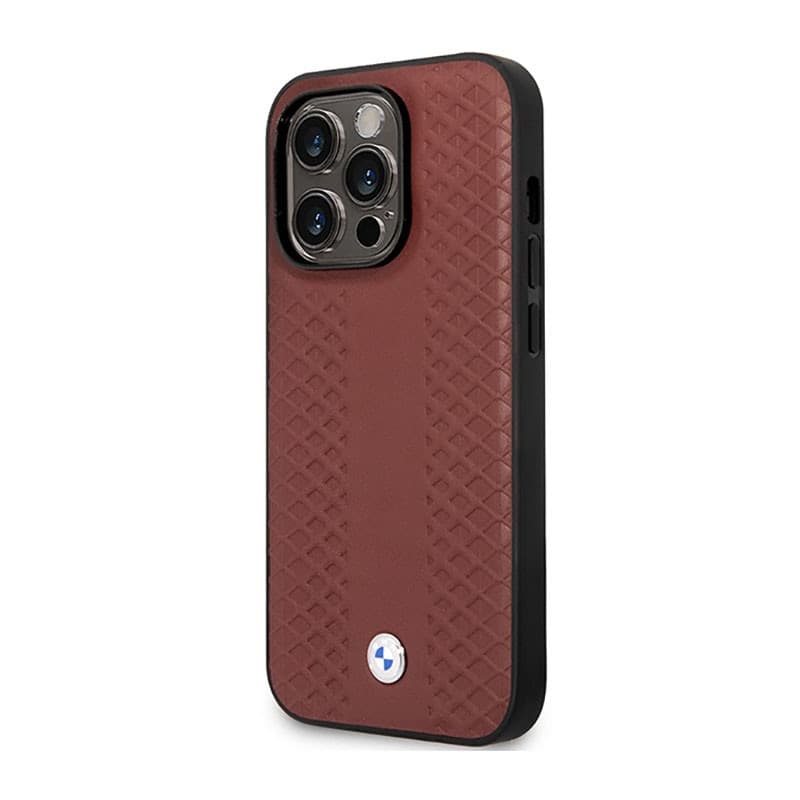 BMW Leather Diamond Pattern - Case for iPhone 14 Pro (Burgundian) - 2