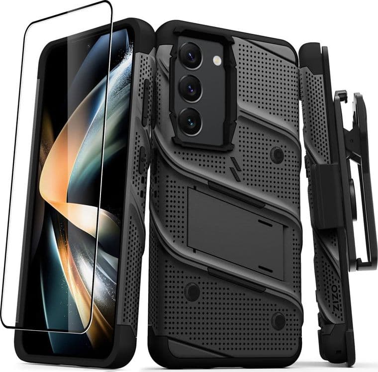 ZIZO BOLT Series - Armoured case for Samsung Galaxy S23 with 9H glass for screen + holder with stand (Black) - 8