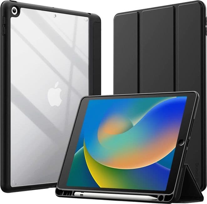 Crong PrimeFolio – Custodia per iPad 10.2" (2021-2019) con supporto e vano porta-Apple Pencil (Nero/Trasparente) - 5