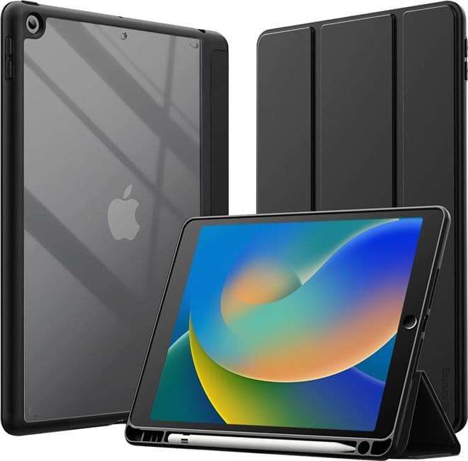 Crong PrimeFolio – Custodia per iPad 10.2" (2021-2019) con supporto e vano porta-Apple Pencil (Nero/Trasparente) - 6