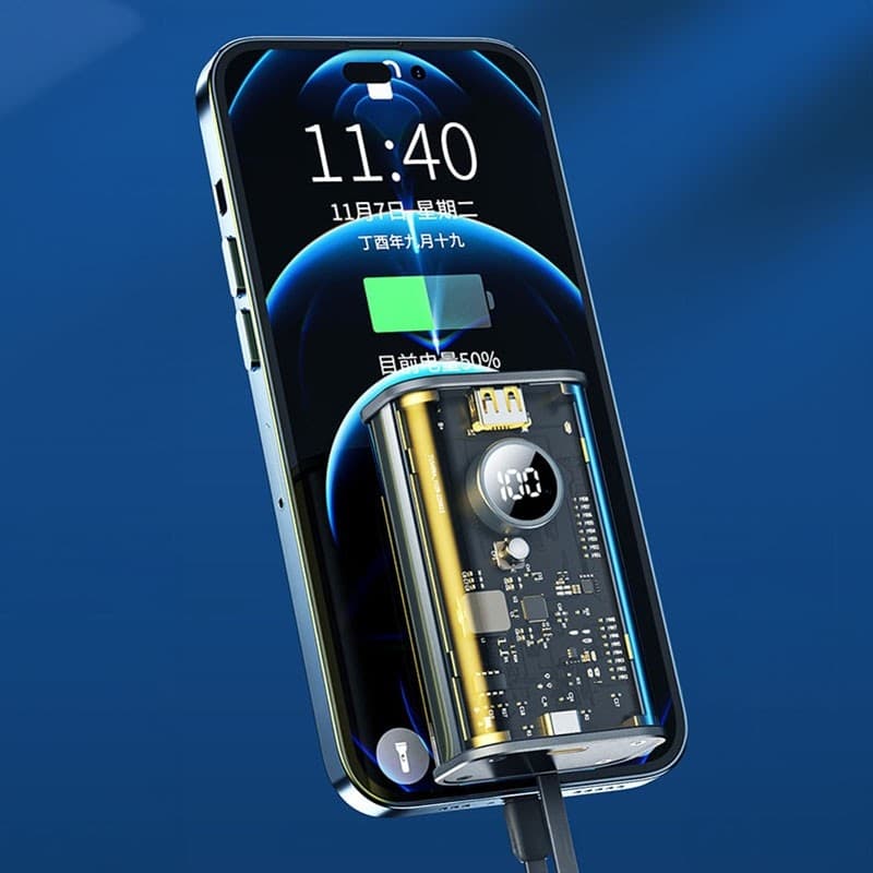 WEKOME WP-345 Vanguard Series - Power bank 10000 mAh Fast Charging with built-in USB-C & Lightning PD 20W cable + QC 22.5W (Yell - 15