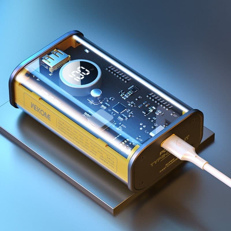 WEKOME WP-345 Vanguard Series - Power bank 10000 mAh Fast Charging with built-in USB-C & Lightning PD 20W cable + QC 22.5W (Yell - 16