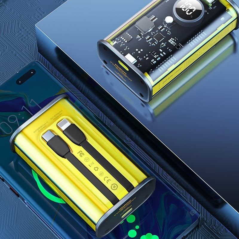 WEKOME WP-345 Vanguard Series - Power bank 10000 mAh Fast Charging with built-in USB-C & Lightning PD 20W cable + QC 22.5W (Yell - 4