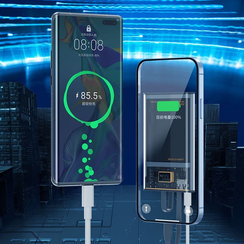 WEKOME WP-325 Vanguard Series - Power bank 20000 mAh Super Charging with built-in USB-C & Lightning PD 20W cable + QC 22.5W (Bla - 5