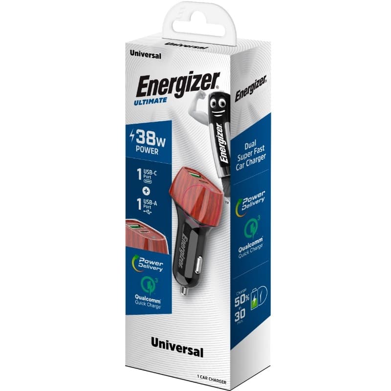 Energizer Ultimate - USB-C & USB-A 38W PD + QC3.0 car charger (WALNUT) - 13
