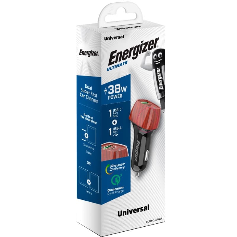 Energizer Ultimate - USB-C & USB-A 38W PD + QC3.0 car charger (WALNUT) - 4