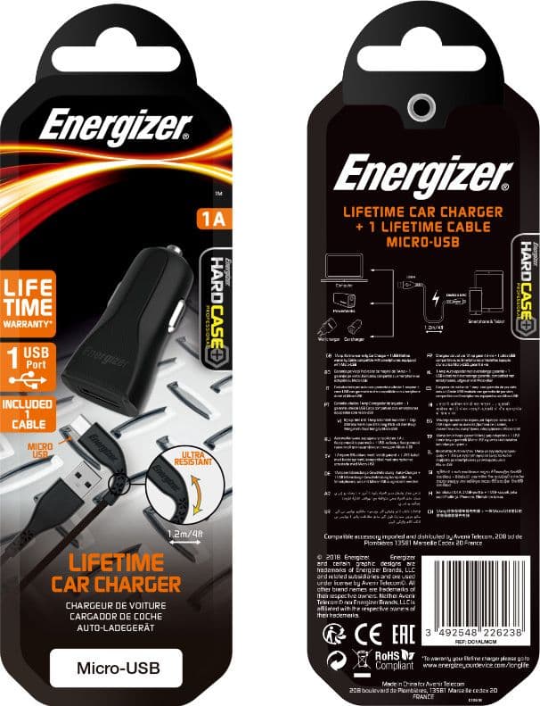 Energizer HardCase - USB-A 1A car charger + Micro USB cable (Black) - 3