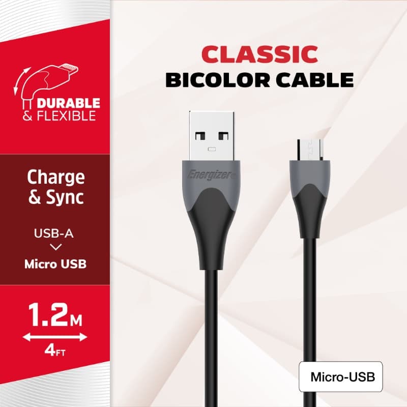 Energizer Classic - USB-A to Micro USB connecting cable 1.2m (Black) - 2